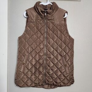 Zenana Outfitters Womens Large Brown Quilted Puffer Vest Full Zip Casual Outdoor